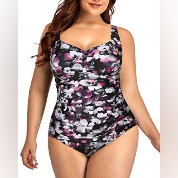 NWT DACI Sweetheart Neckline Backless One Piece Swimsuit-Purple Floral Size 18W - Picture 1 of 6
